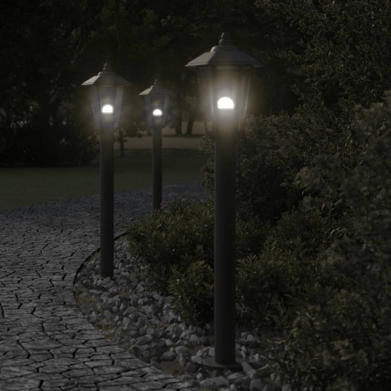 Lampy ogrodowe na słupku, 3 szt, czarne, 80 cm, stal nierdzewna