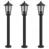 Lampy ogrodowe na słupku, 3 szt, czarne, 80 cm, stal nierdzewna
