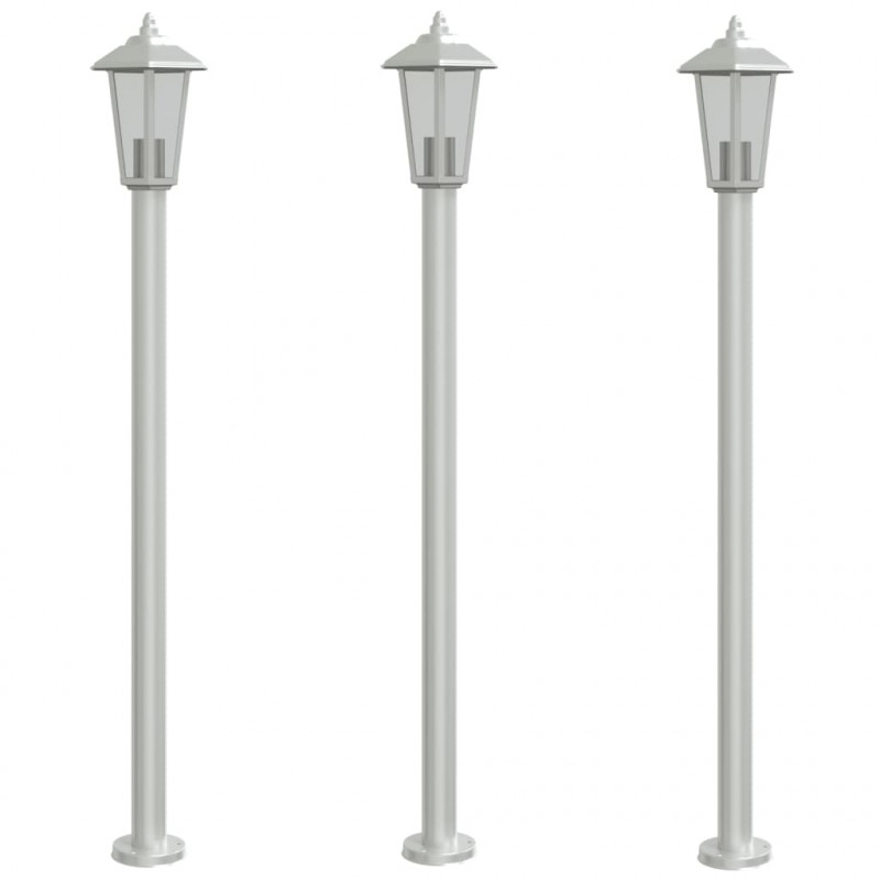 Lampy ogrodowe na słupku, 3 szt., srebrne, 120 cm, stal