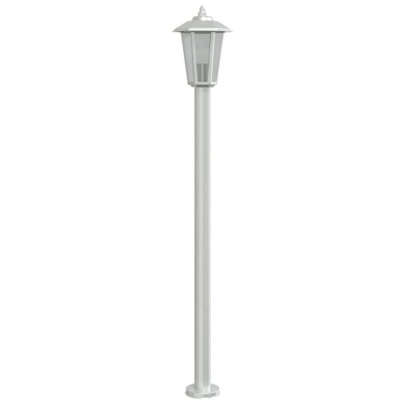 Lampy ogrodowe na słupku, 3 szt., srebrne, 120 cm, stal