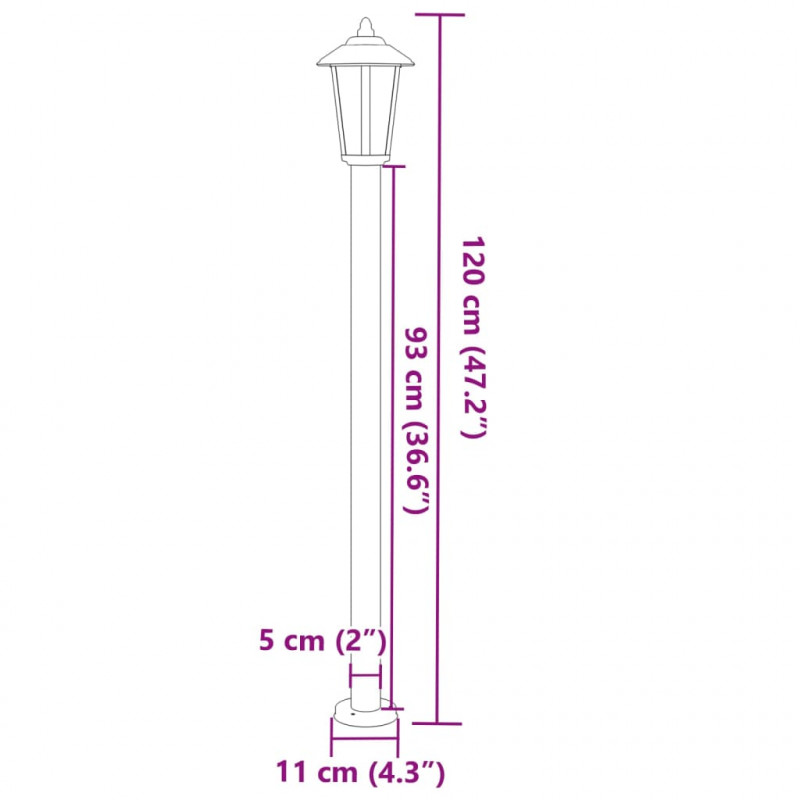 Lampy ogrodowe na słupku, 3 szt., srebrne, 120 cm, stal