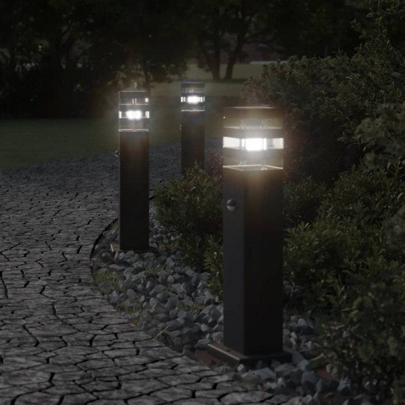 Zewnętrzne lampy stojące, z czujnikami, 3 szt., czarne, 50 cm