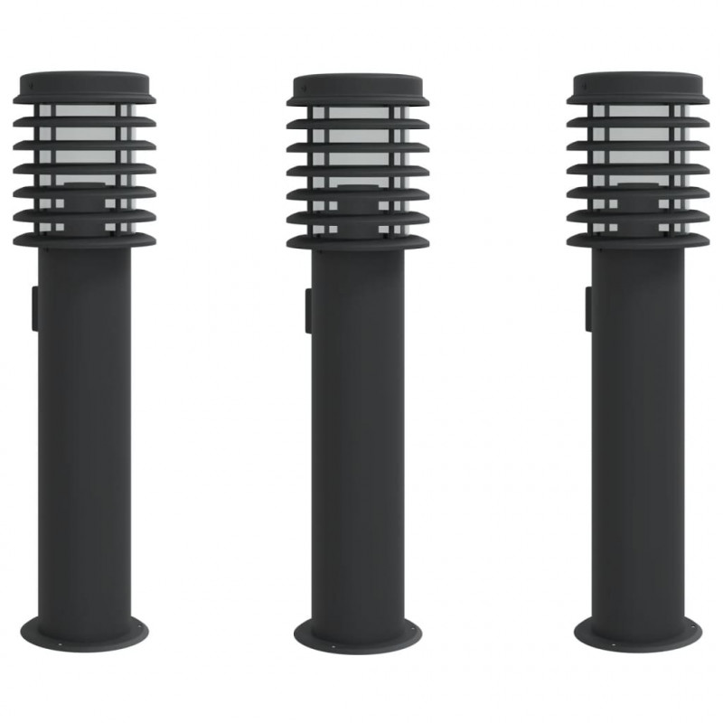 Lampy ogrodowe na słupku, z gniazdkiem, 3 szt., czarne, 60 cm