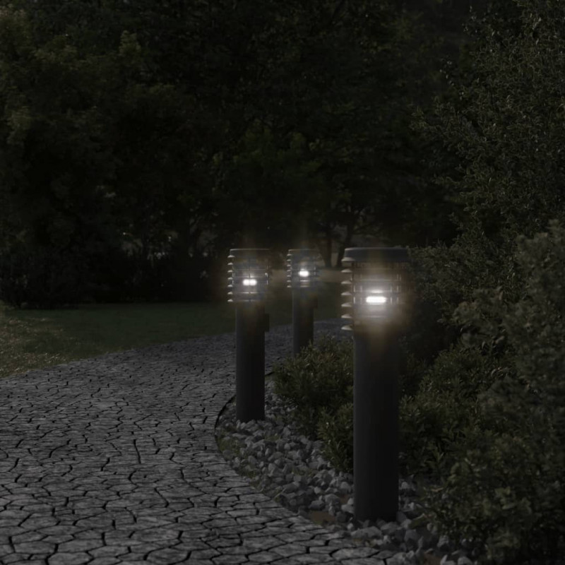 Lampy ogrodowe na słupku, z gniazdkiem, 3 szt., czarne, 60 cm