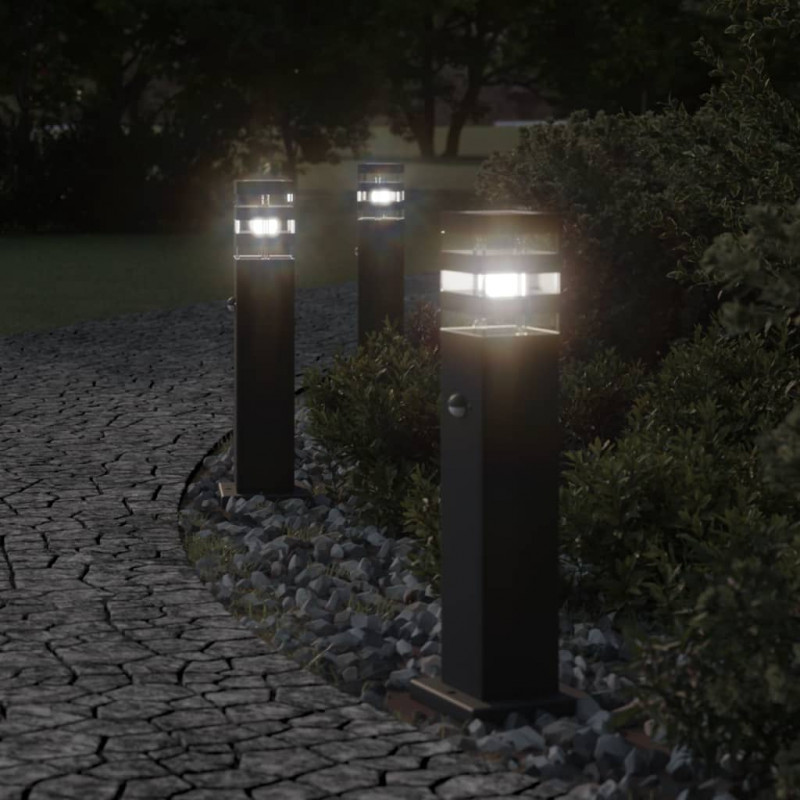 Zewnętrzna lampa stojąca z czujnikiem, czarna, 50 cm, aluminium
