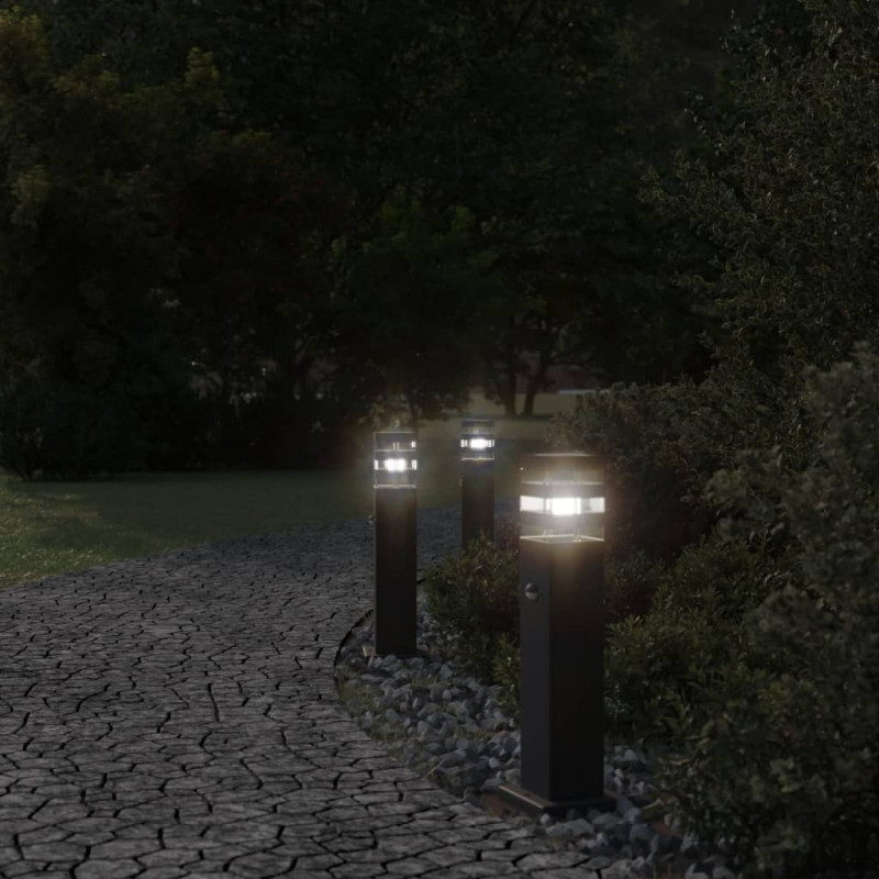 Zewnętrzna lampa stojąca z czujnikiem, czarna, 50 cm, aluminium