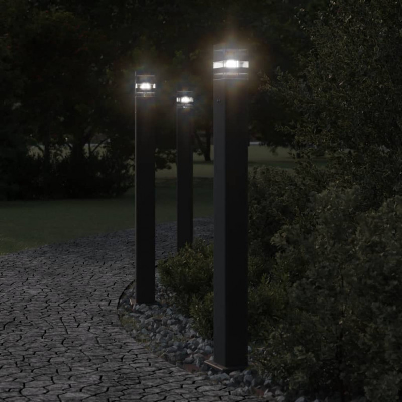 Zewnętrzna lampa stojąca, z gniazdem, czarna, 110 cm, aluminium