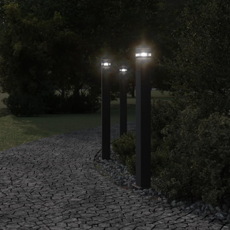 Zewnętrzna lampa stojąca, z gniazdem, czarna, 110 cm, aluminium