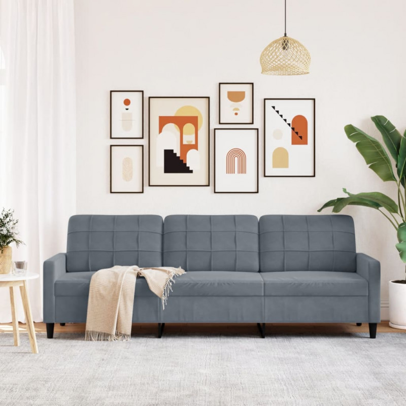 Sofa 3-osobowa, ciemnoszara, 210 cm, obita aksamitem