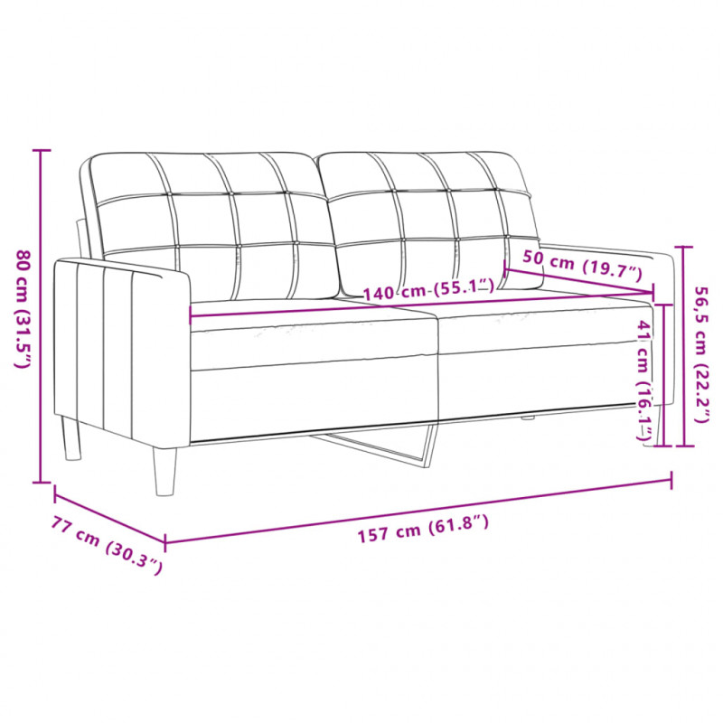 Sofa 2-osobowa, jasnoszara, 140 cm, tapicerowana aksamitem