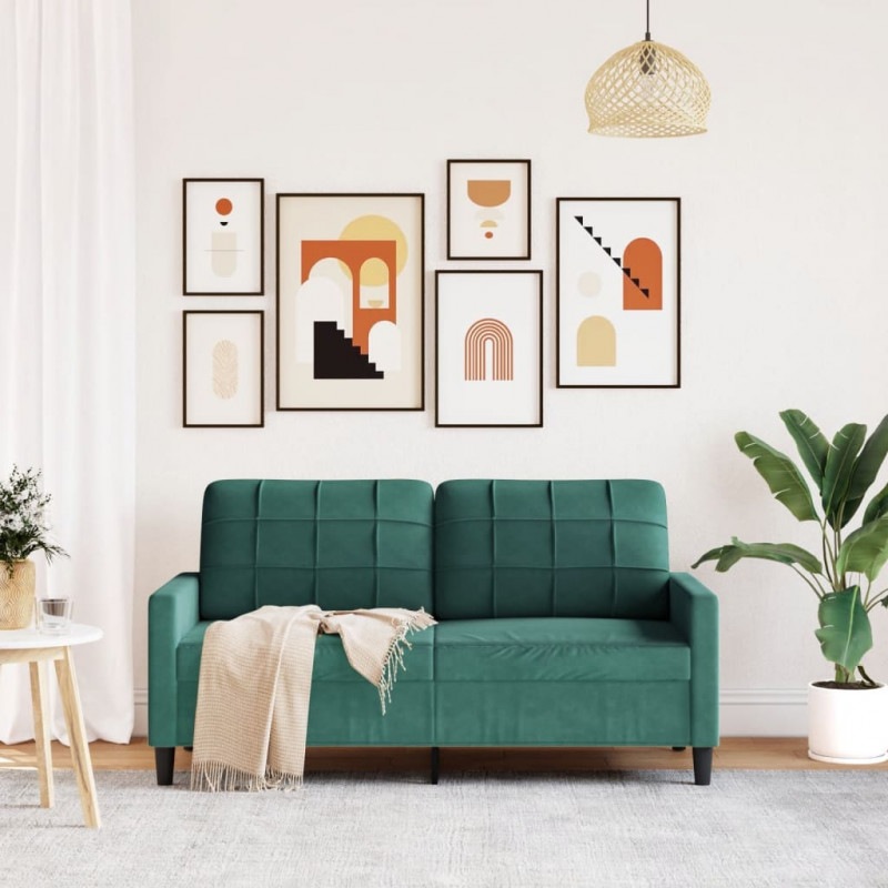 Sofa 2-osobowa, ciemnozielona, 140 cm, tapicerowana aksamitem