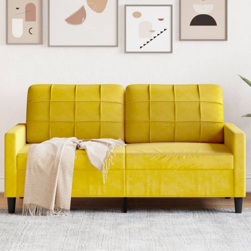 Sofa 2-osobowa, żółta, 140 cm, tapicerowana aksamitem