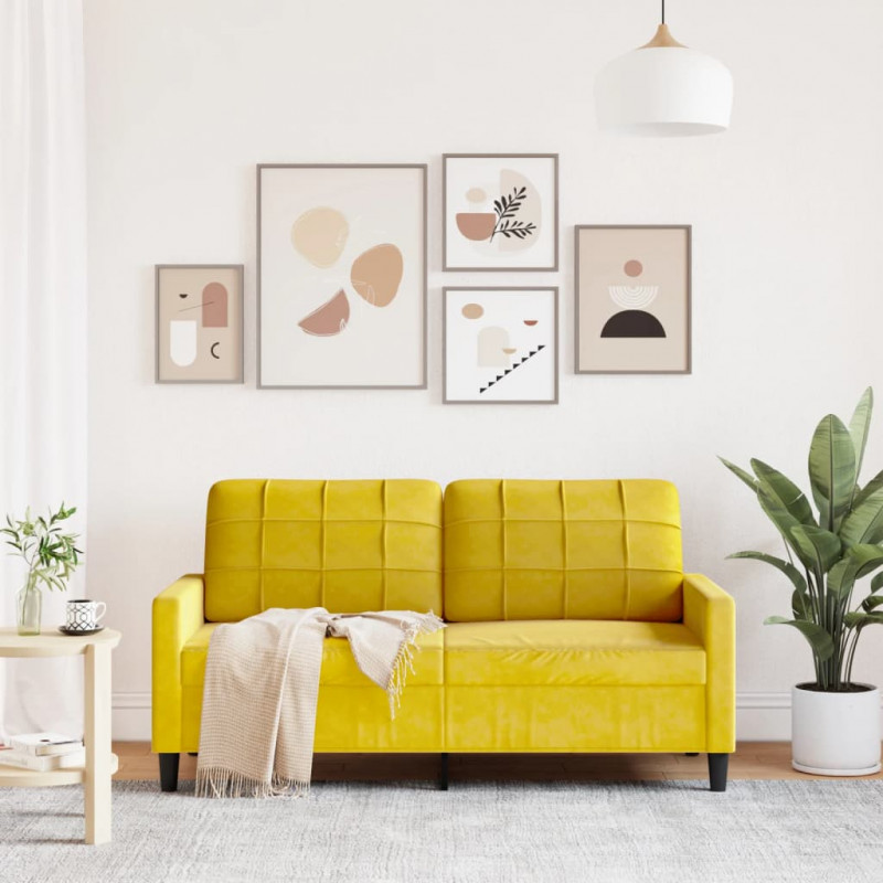 Sofa 2-osobowa, żółta, 140 cm, tapicerowana aksamitem