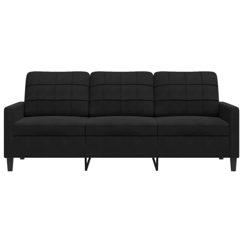 Sofa 3-osobowa, czarny, 180 cm, tapicerowana aksamitem