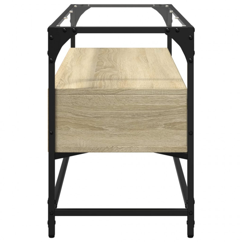 Szafka pod TV ze szklanym blatem, dąb sonoma, 98x35x51 cm