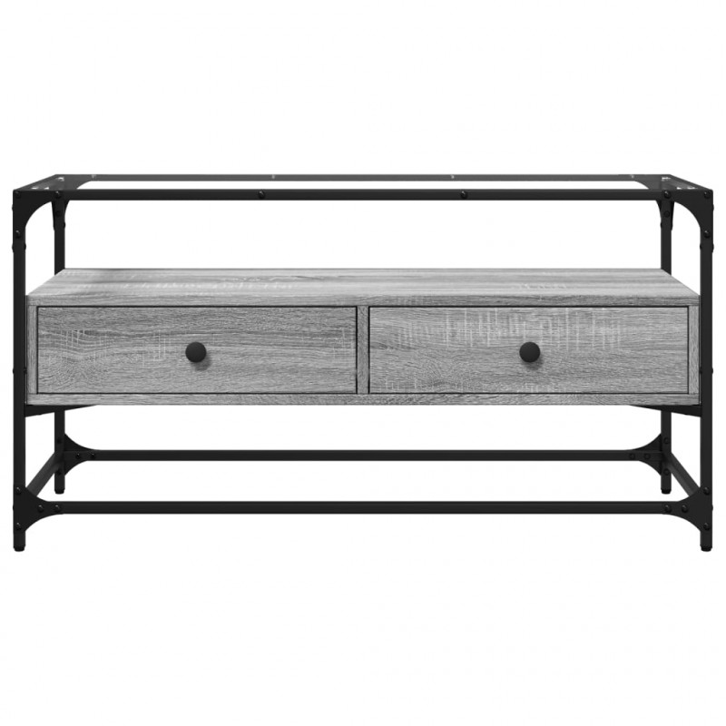 Szafka pod TV ze szklanym blatem, szary dąb sonoma, 98x35x51 cm