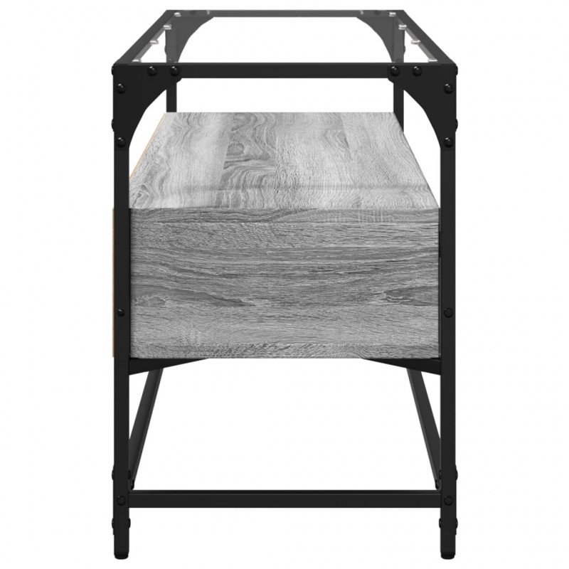 Szafka pod TV ze szklanym blatem, szary dąb sonoma, 98x35x51 cm