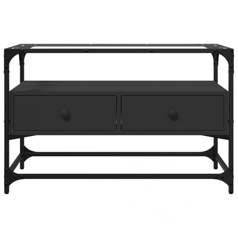 Szafka pod TV ze szklanym blatem, czarna, 80x35x51 cm