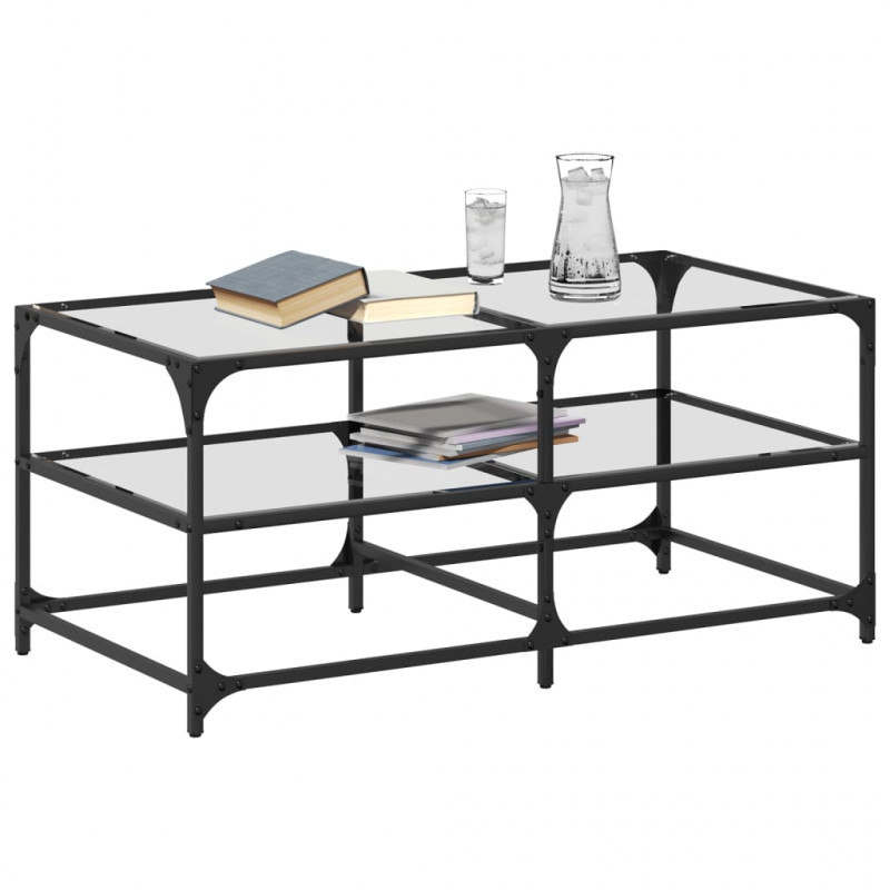Stolik kawowy ze szklanym blatem, 98,5x50x45 cm, stal
