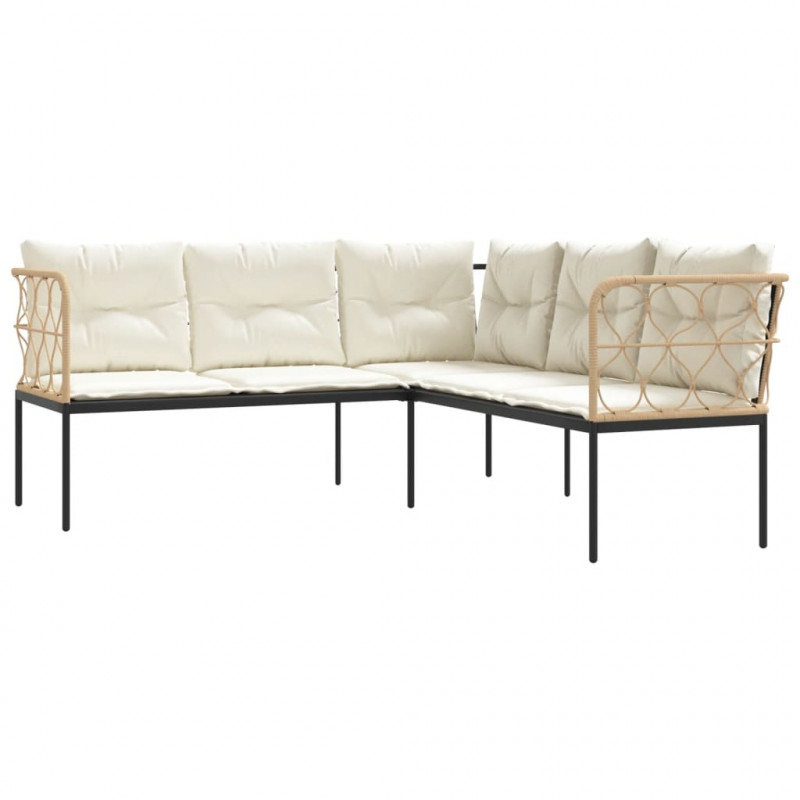 Narożna sofa ogrodowa z poduszkami, czarna, stal i textilene
