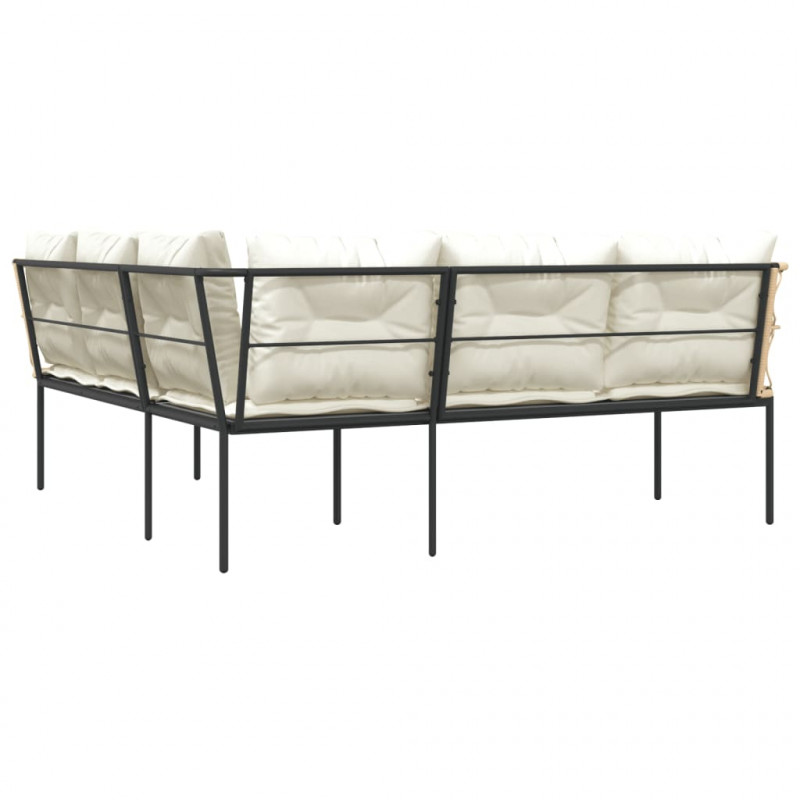 Narożna sofa ogrodowa z poduszkami, czarna, stal i textilene