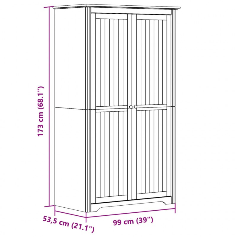 Szafa BODO, szara, 99x53,5x173 cm, lite drewno sosnowe