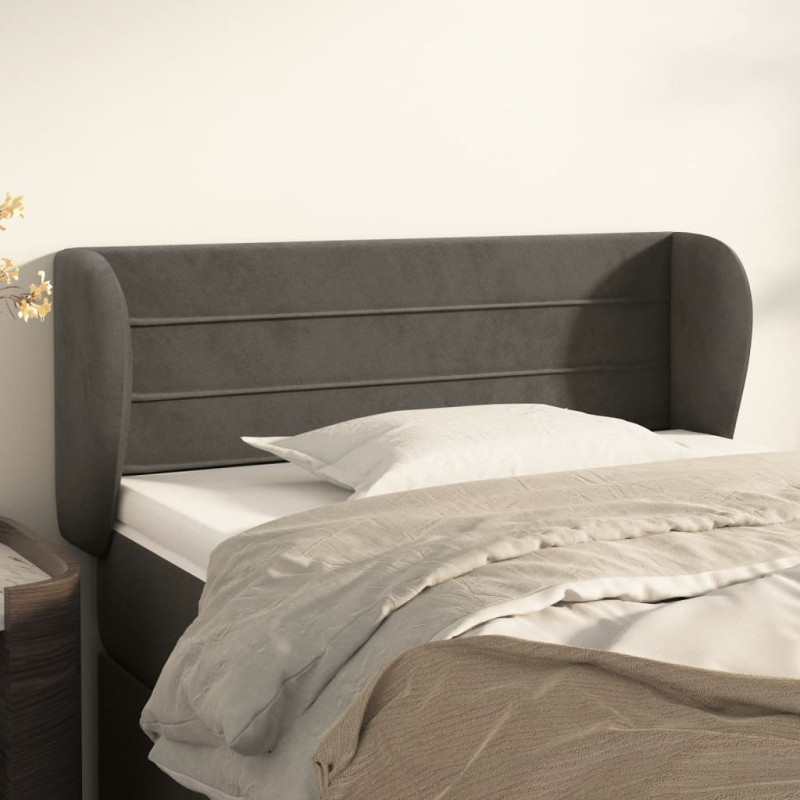 Zagłówek uszak, ciemnoszary, 83x23x78/88 cm, aksamitny