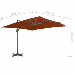 Parasol wiszący z aluminiowym słupkiem, 300x300 cm, terakota