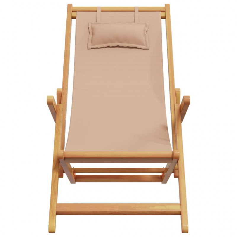 Składane krzesła plażowe, 2 szt., taupe, tkanina i lite drewno