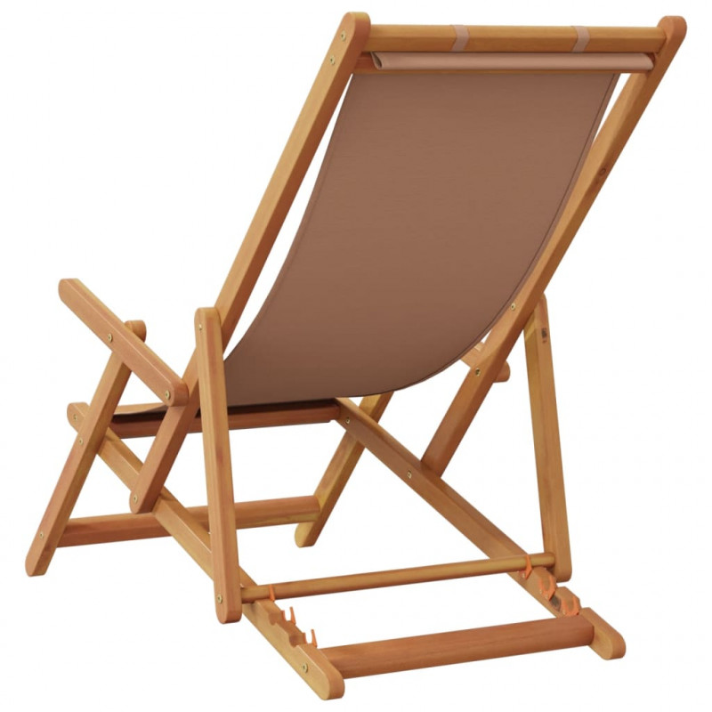 Składane krzesła plażowe, 2 szt., taupe, tkanina i lite drewno