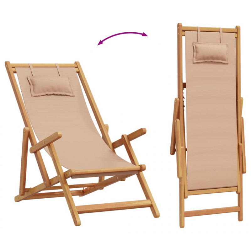 Składane krzesła plażowe, 2 szt., taupe, tkanina i lite drewno