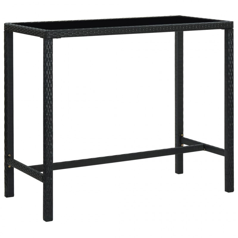 Ogrodowy stolik barowy, czarny 130x60x110 cm, polirattan/szkło