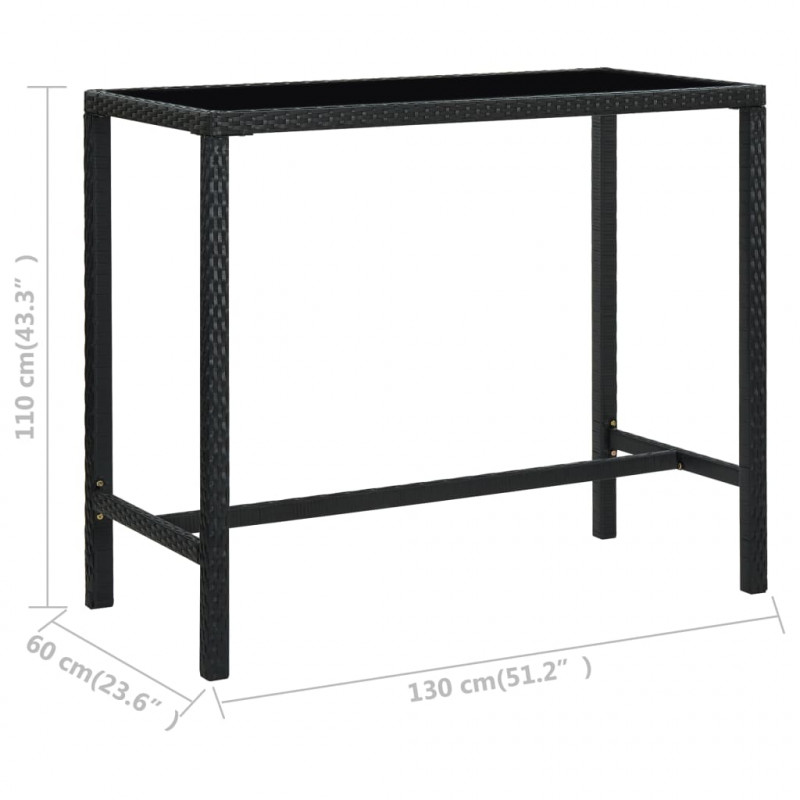 Ogrodowy stolik barowy, czarny 130x60x110 cm, polirattan/szkło