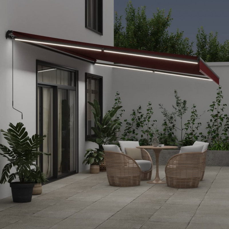 Ręcznie zwijana markiza z LED, burgundowa, 500x350 cm