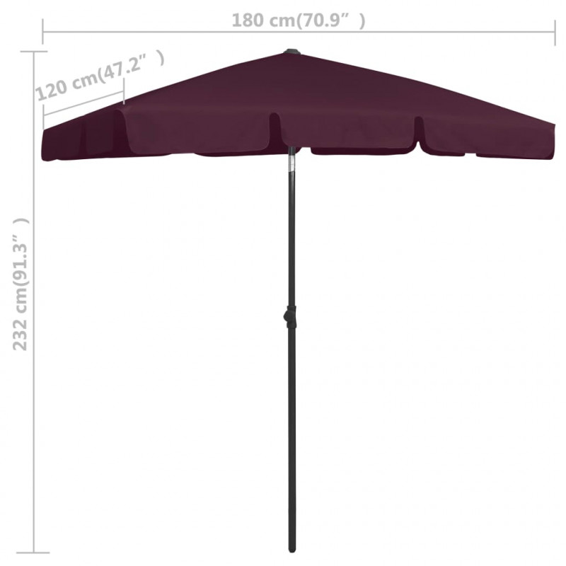 Parasol plażowy, bordowy, 180x120 cm