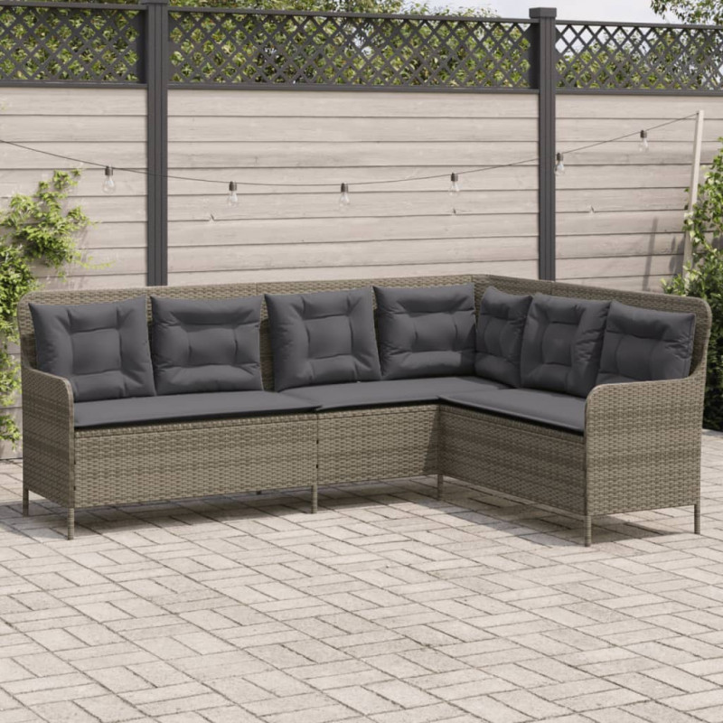 Narożna sofa ogrodowa z poduszkami, szara, polirattan