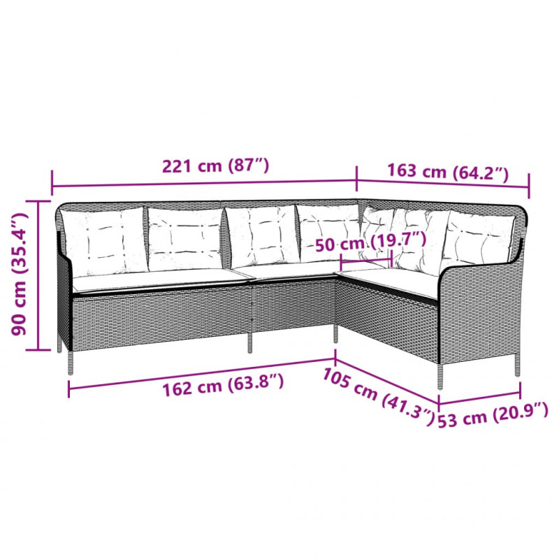 Narożna sofa ogrodowa z poduszkami, szara, polirattan