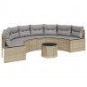 Sofa ogrodowa, stolik i poduszki, półokrągła, beżowy rattan PE