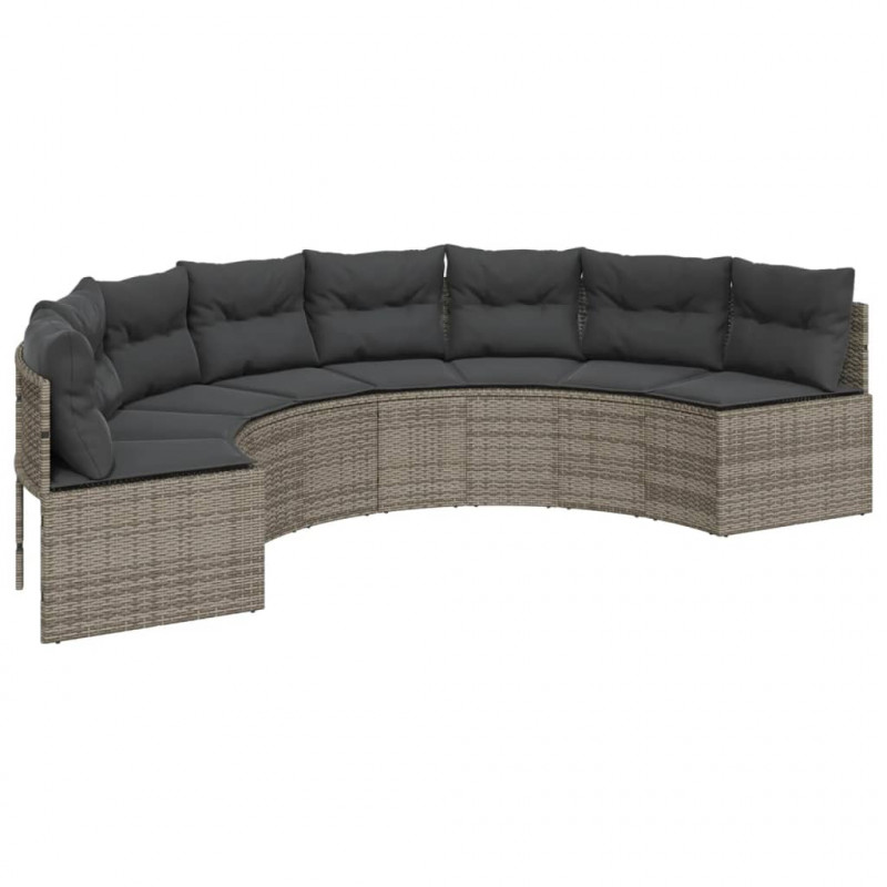 Sofa ogrodowa z poduszkami, półokrągła, szary rattan PE