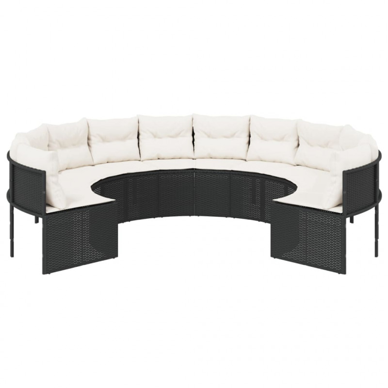 Sofa ogrodowa z poduszkami, okrągła, czarny rattan PE