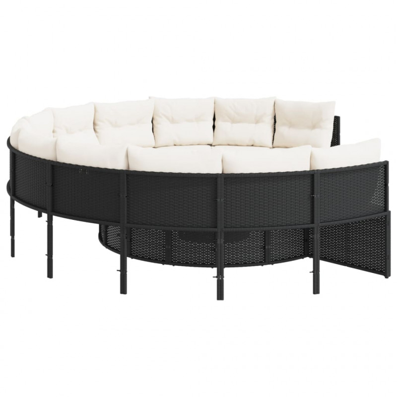 Sofa ogrodowa z poduszkami, okrągła, czarny rattan PE