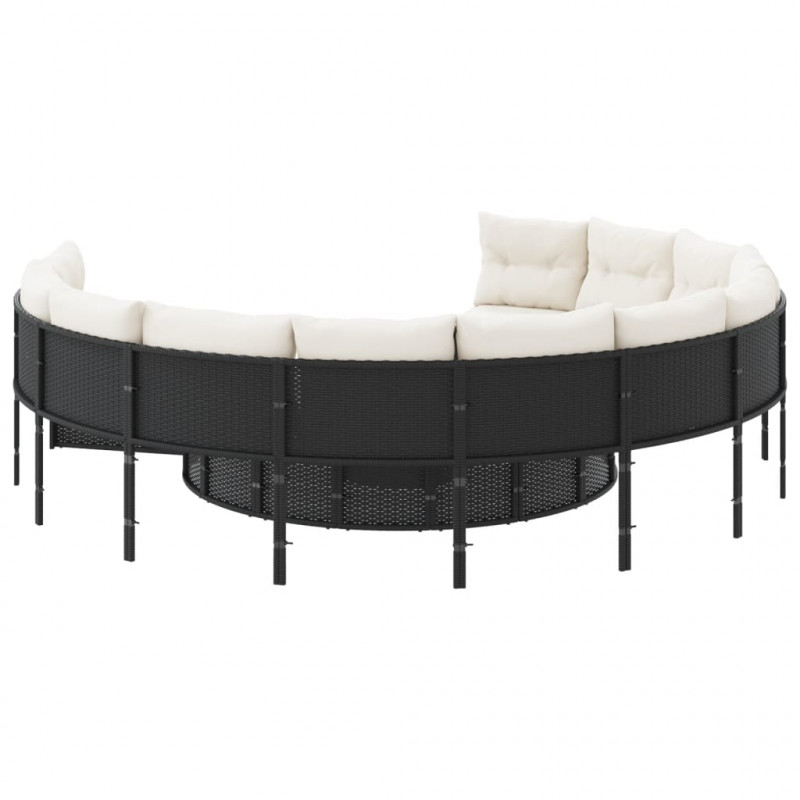 Sofa ogrodowa z poduszkami, okrągła, czarny rattan PE