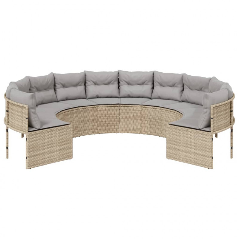Sofa ogrodowa z poduszkami, okrągła, beżowy rattan PE
