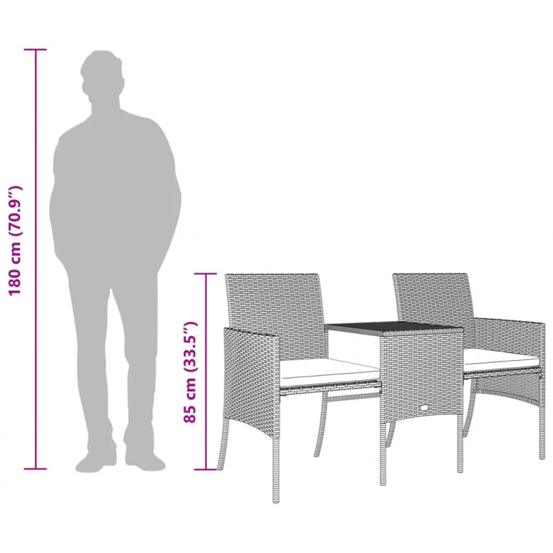 2-os. sofa ogrodowa ze stolikiem i stołkami, szara, polirattan