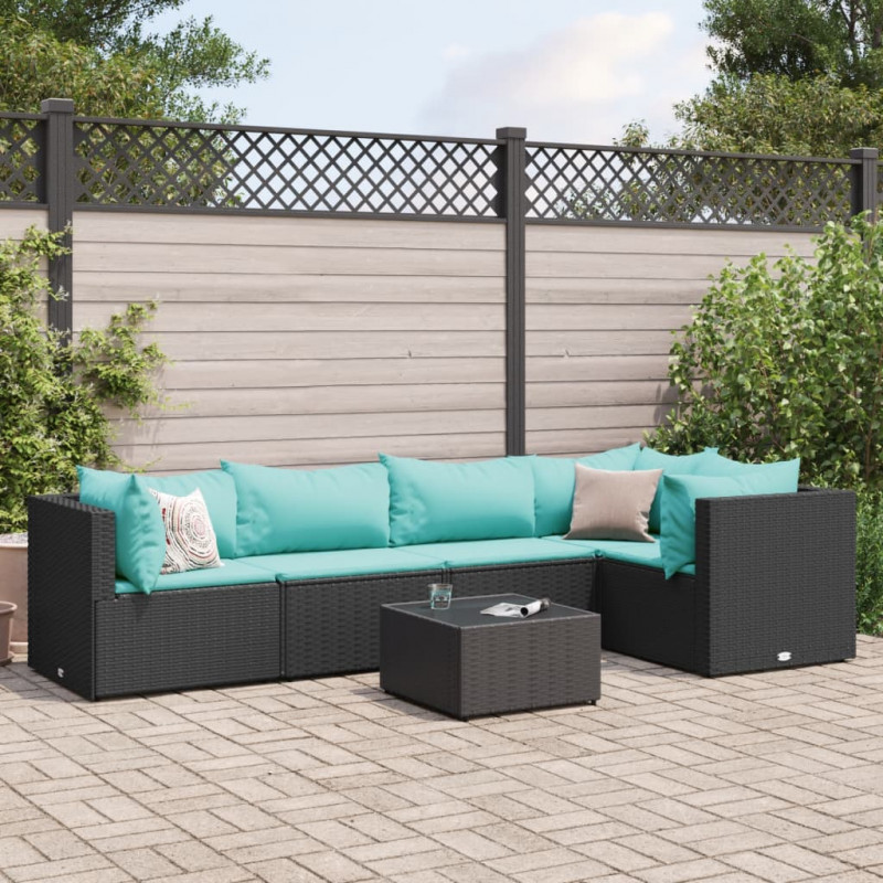 6-cz. zestaw wypoczynkowy do ogrodu, poduszki, czarny rattan PE