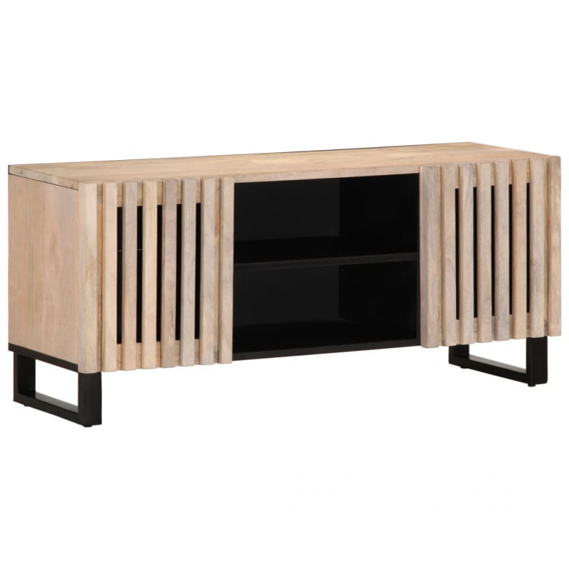 Szafka pod telewizor, biała, 105x34x46 cm, lite drewno mango