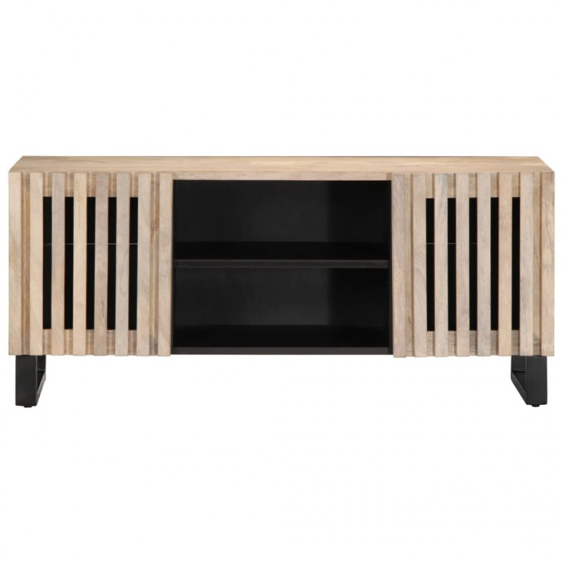 Szafka pod telewizor, biała, 105x34x46 cm, lite drewno mango