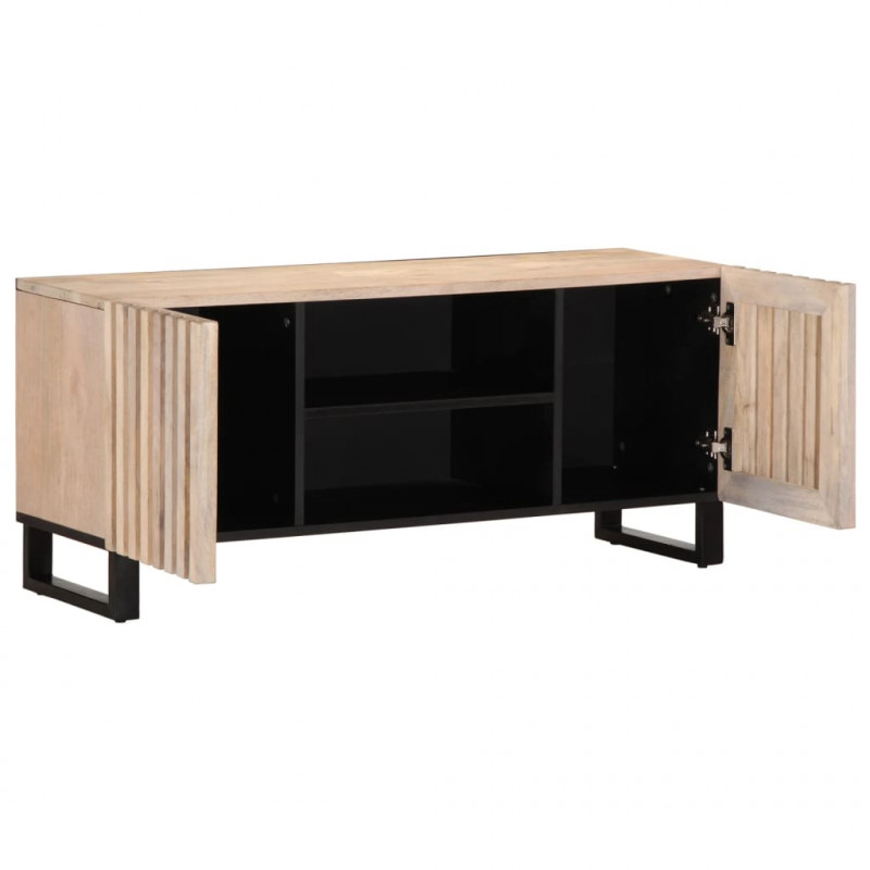Szafka pod telewizor, biała, 105x34x46 cm, lite drewno mango