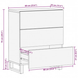 Szafka, 60x34x75 cm, lite surowe drewno mango