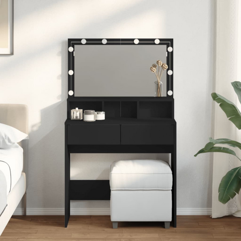 Toaletka z oświetleniem LED, czarna, 80x41x134,5 cm